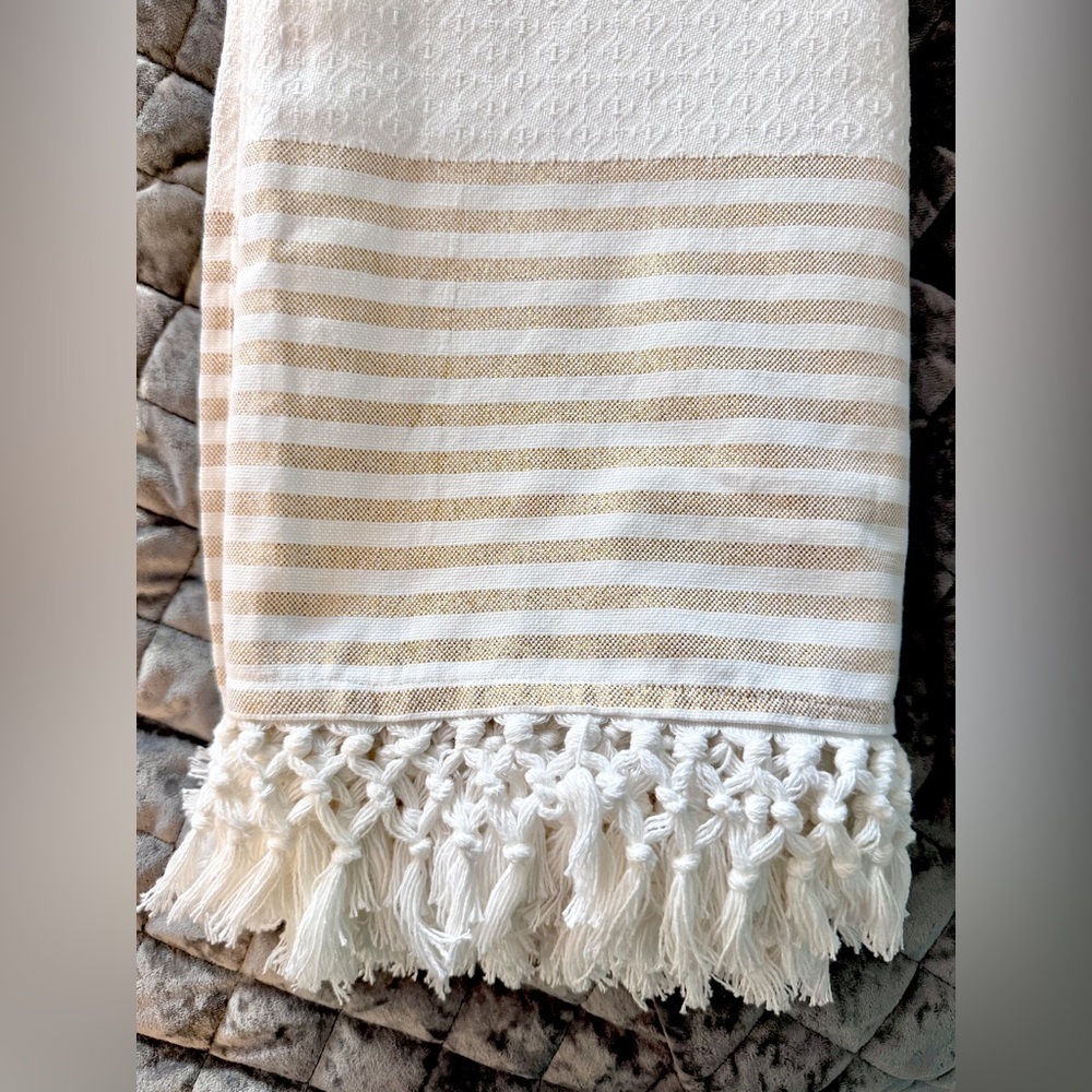 Lilly Pulitzer Cream and Gold Striped Tablecloth